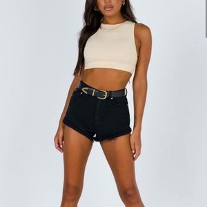Princess Polly Eddie High-Waisted Black Denim Shorts NWT